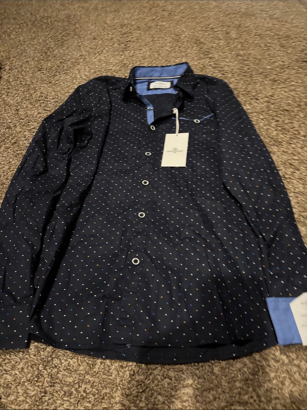 Men's Navy Micro-Dot Button-Down Shirt - Unknown Brand